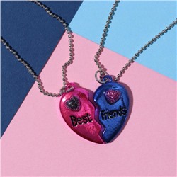 Кулоны "Неразлучники" яркие сердечки, цвет розово-синий в серебре, 45 см